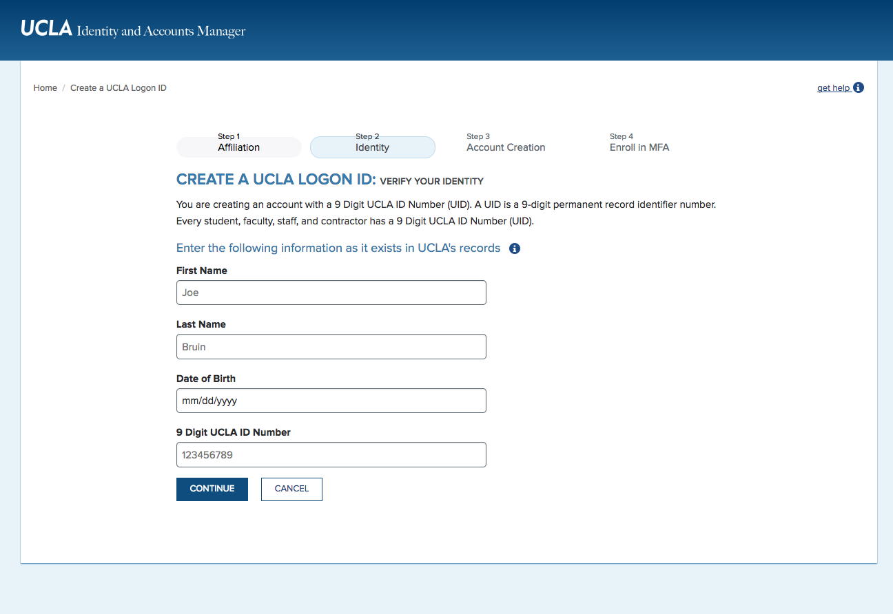 Screenshot of Logon Identity Form