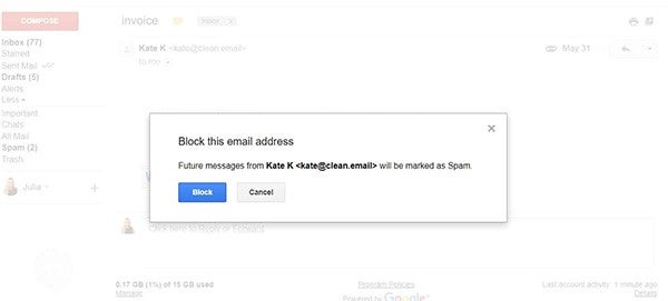 gmail confirming blocked name