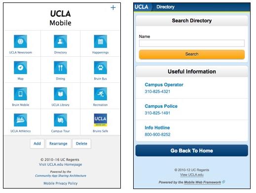 Screenshots of Mobile Directory Pages