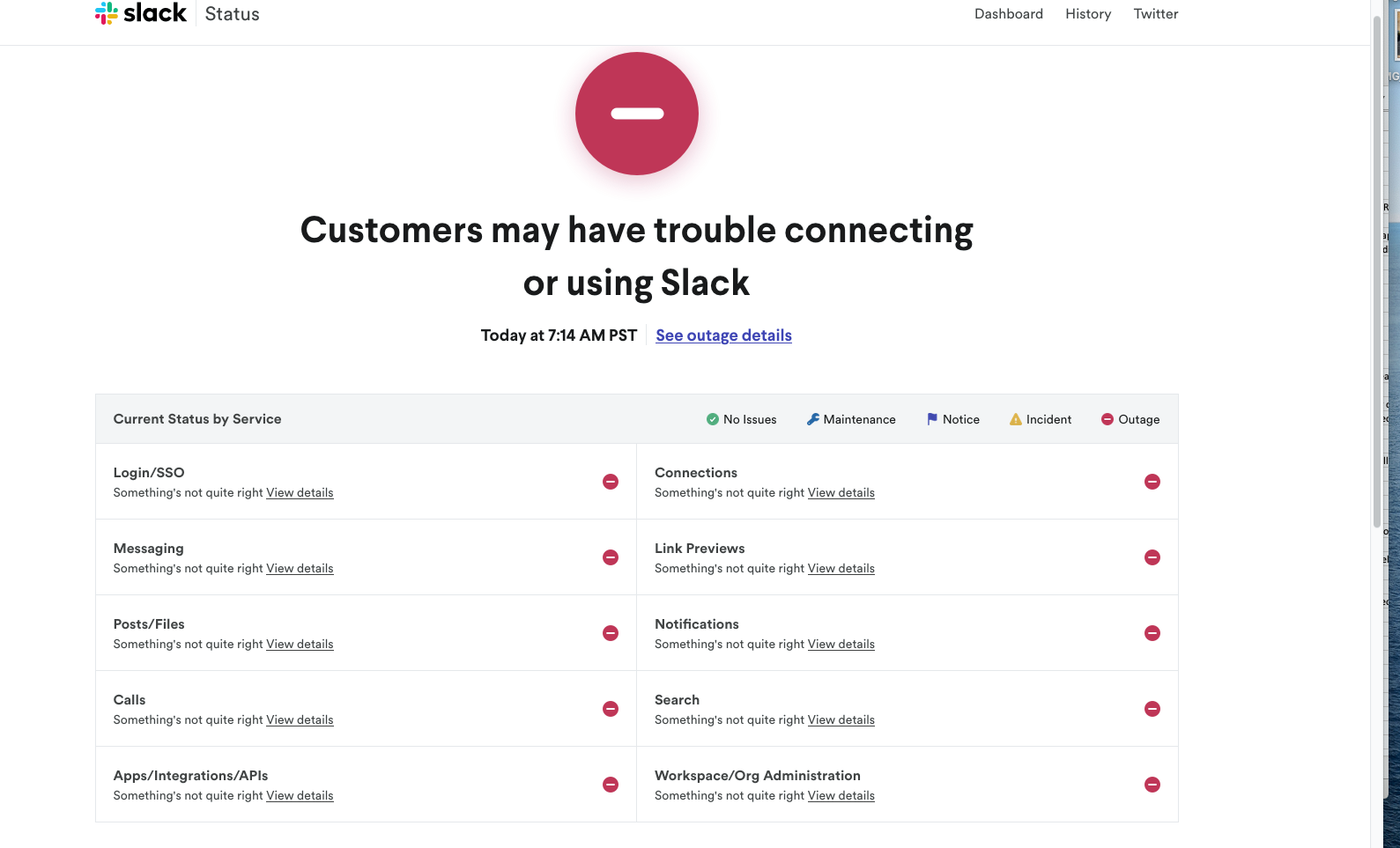 Slack outage screenshot