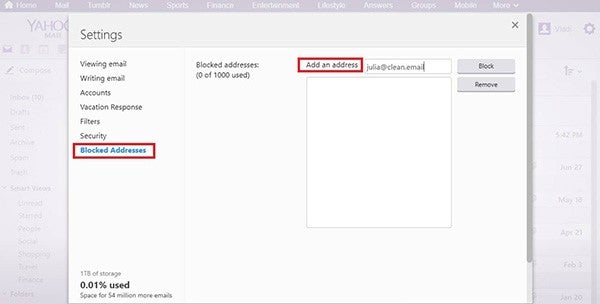 yahoo blocked email addresses