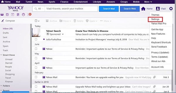 Yahoo email settings